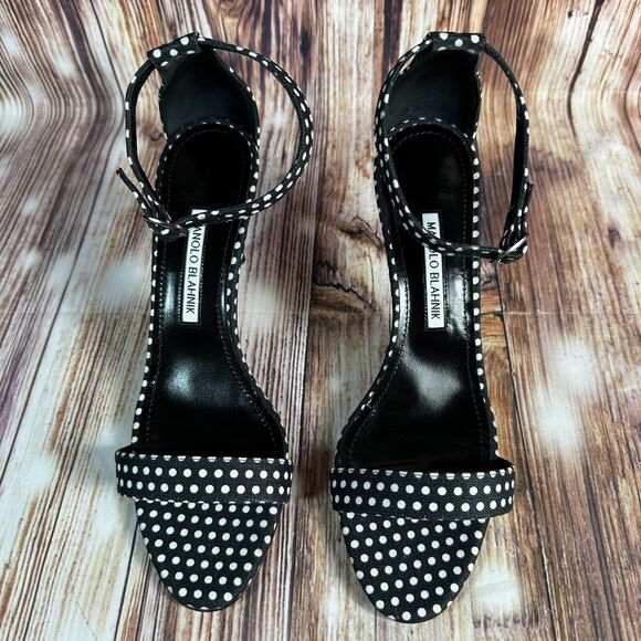 Manolo Blahnik CHAOS Sz EU 40 US 10 Black White Polka Dot High Heel Sandal Shoes - Picture 4 of 11